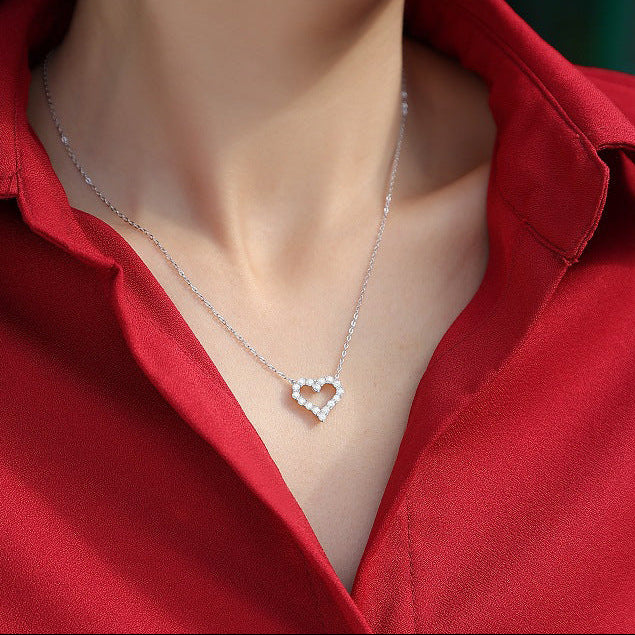 Cœur Clair, 18k White Gold-Plated S925 Sterling Silver Moissanite Heart Pendant Necklace