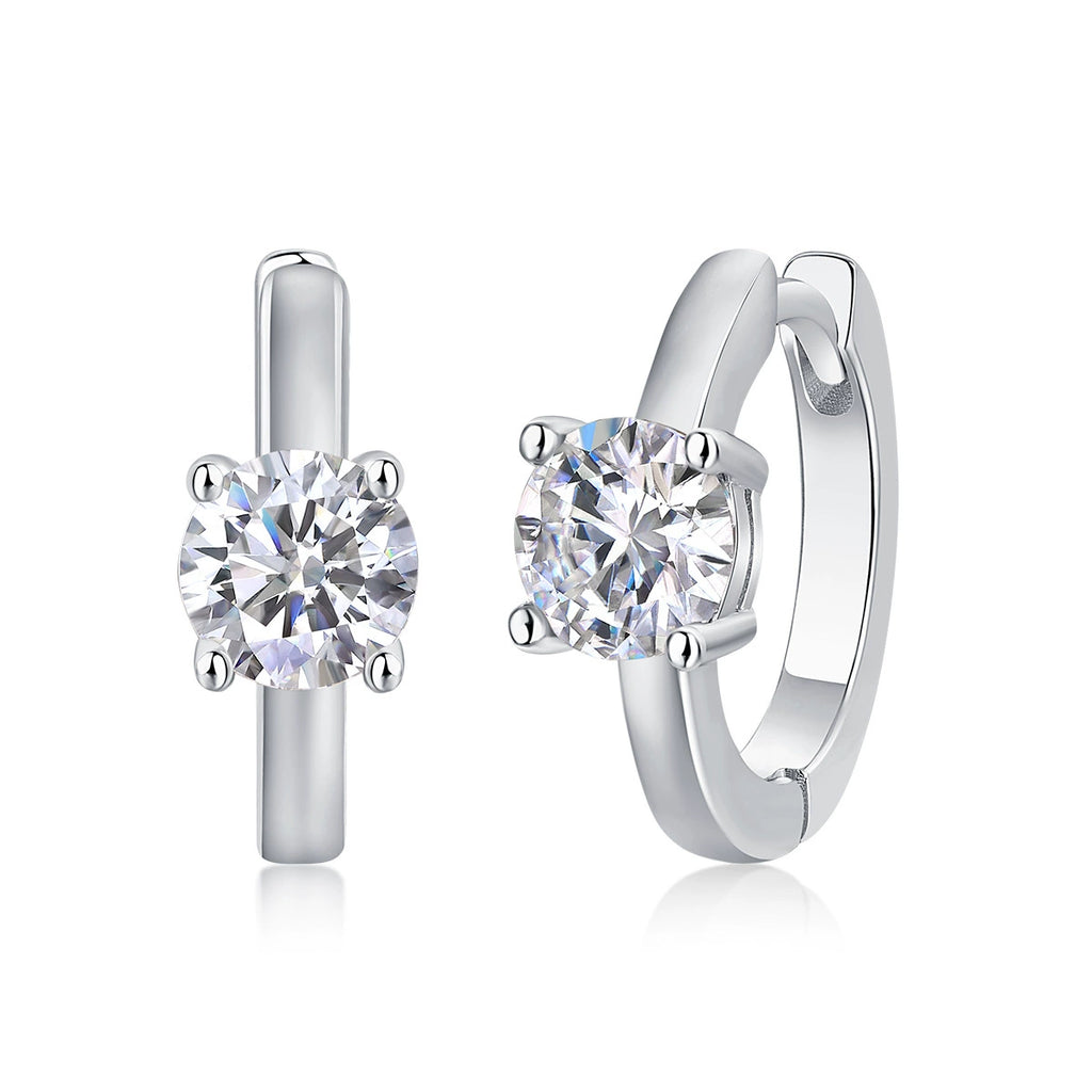 Cercle Solitaire, 18k White Gold-Plated S925 Sterling Silver 1.0ct Moissanite Hoop Earrings