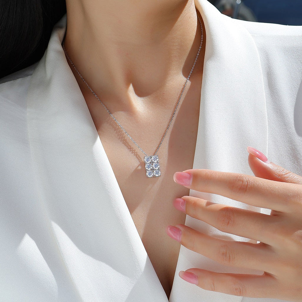 Clarté Pavée, 18K White Gold-Plated S925 Sterling Silver Moissanite Pendant Necklace