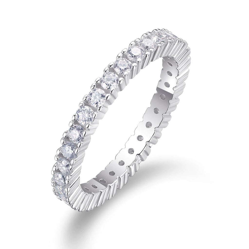 Glace Lumière, 18k White Gold-Plated S925 Sterling Silver 0.90CT Moissanite Wedding Band