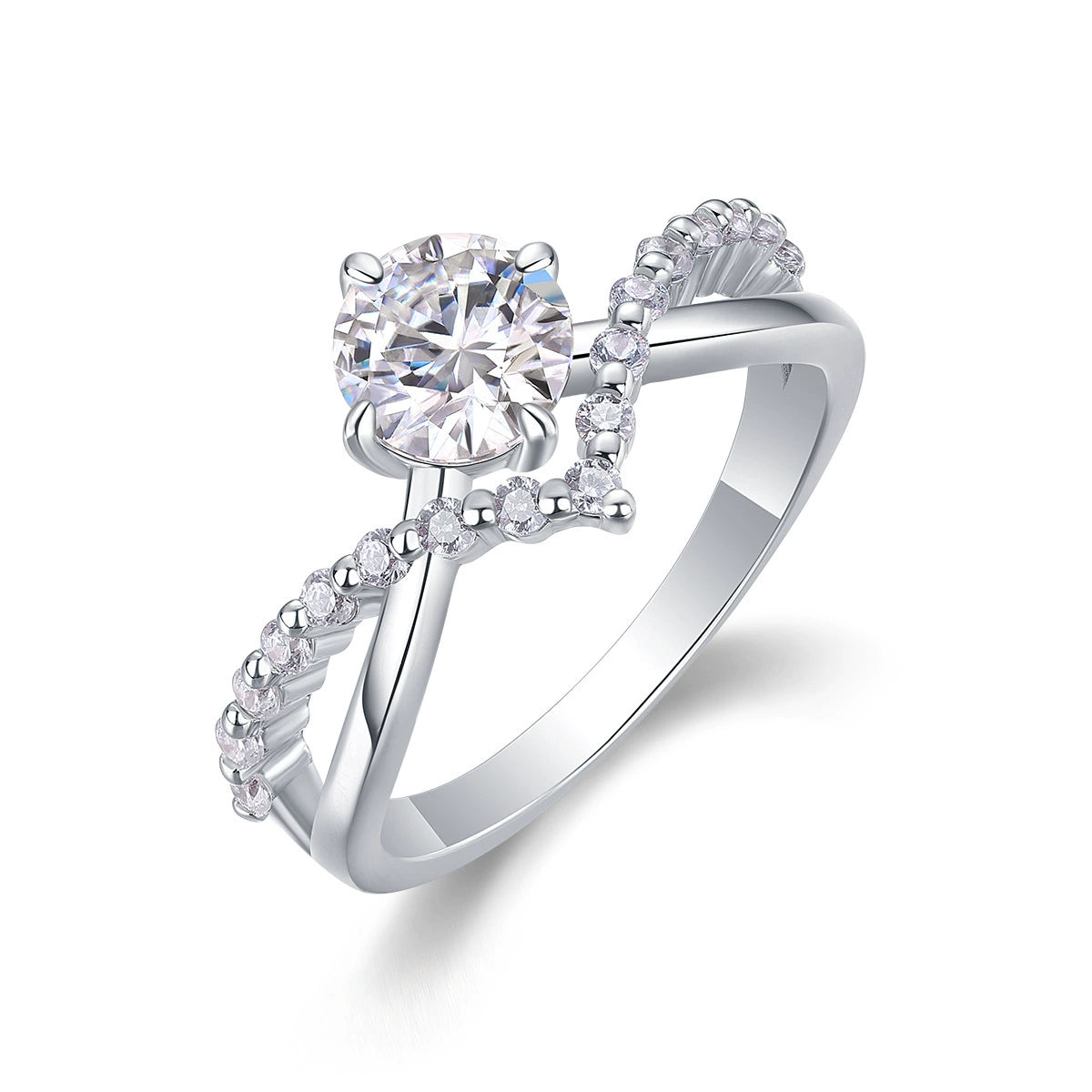 Nœud de Lumière, 18k White Gold-Plated S925 Sterling Silver 1.0ct Moissanite Engagement Ring