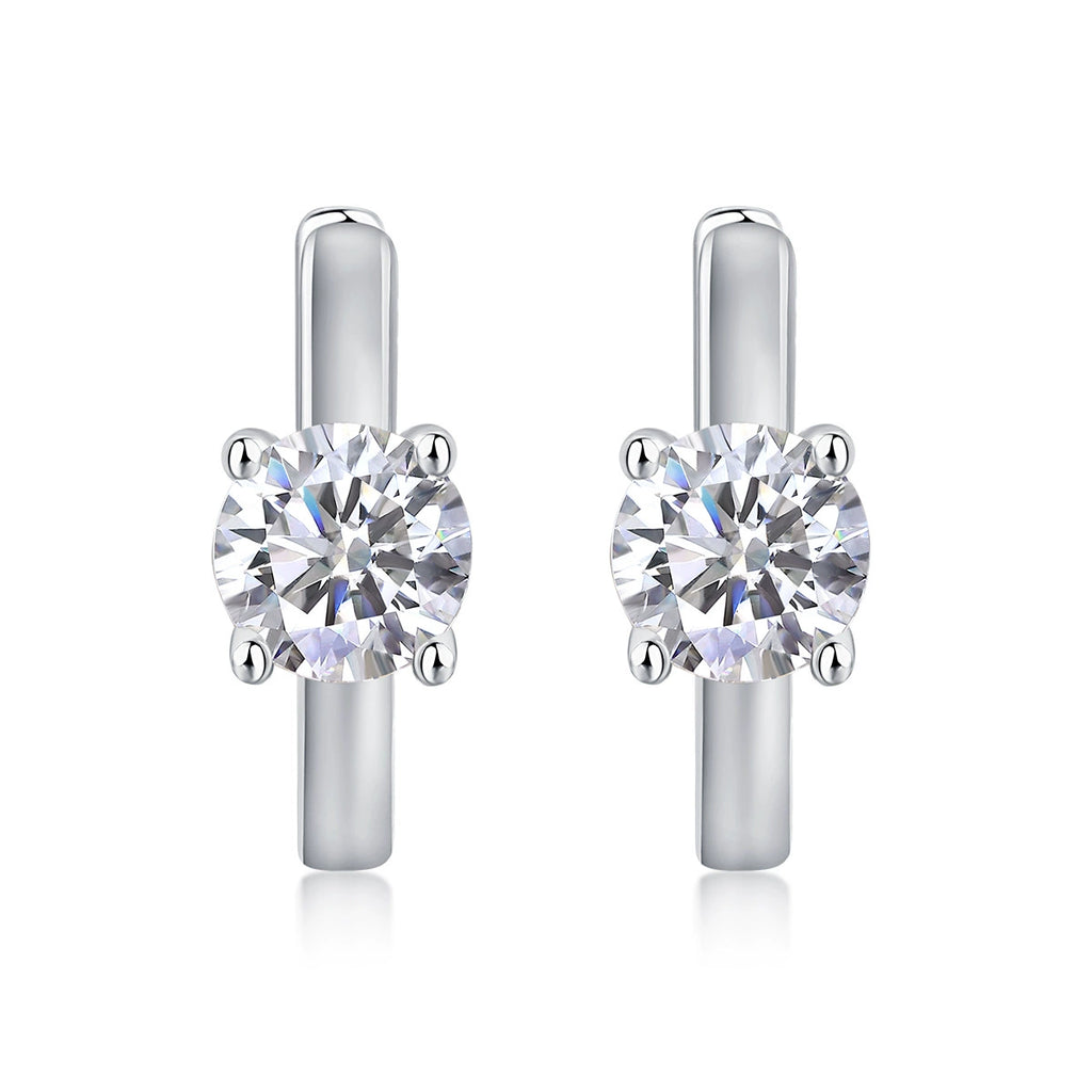 Cercle Solitaire, 18k White Gold-Plated S925 Sterling Silver 1.0ct Moissanite Hoop Earrings