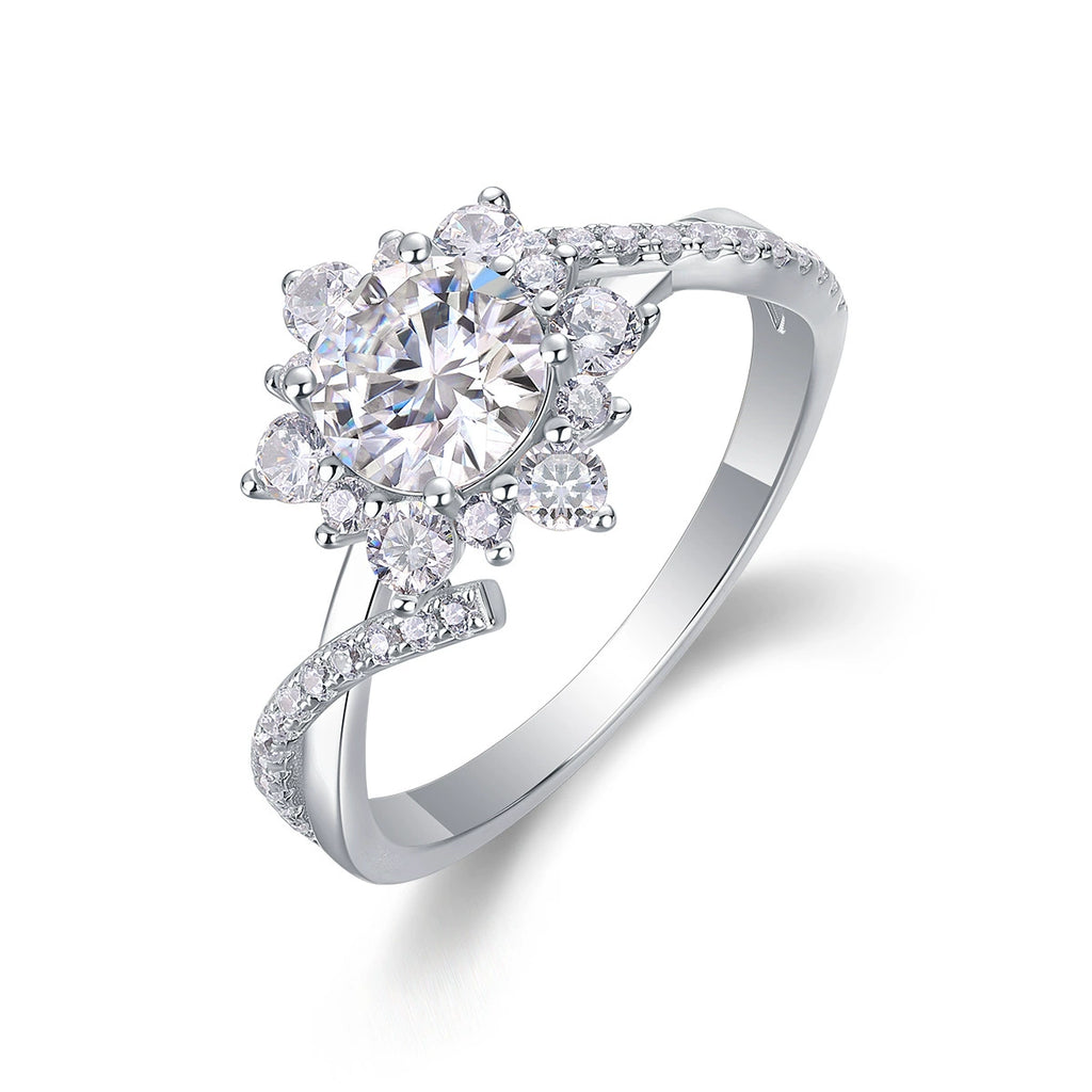Fleur de Promesse, 18k White Gold-Plated S925 Sterling Silver 1ct Moissanite Engagement Ring