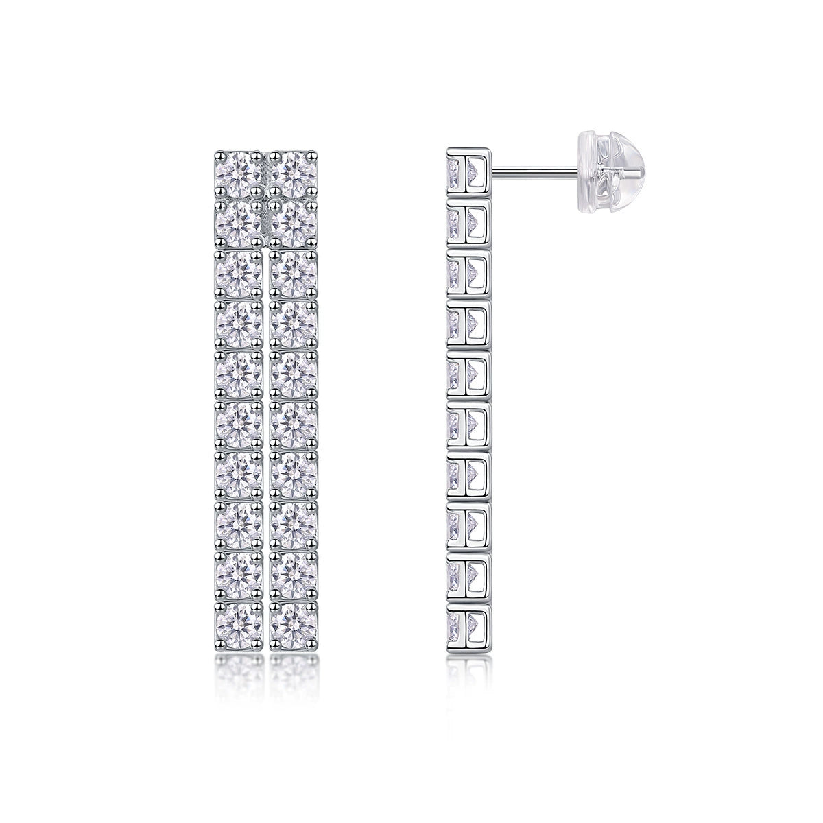 Cascade Lumière, 18k White Gold-Plated S925 Sterling Silver 4.00ct Moissanite Pavé Drop Earrings