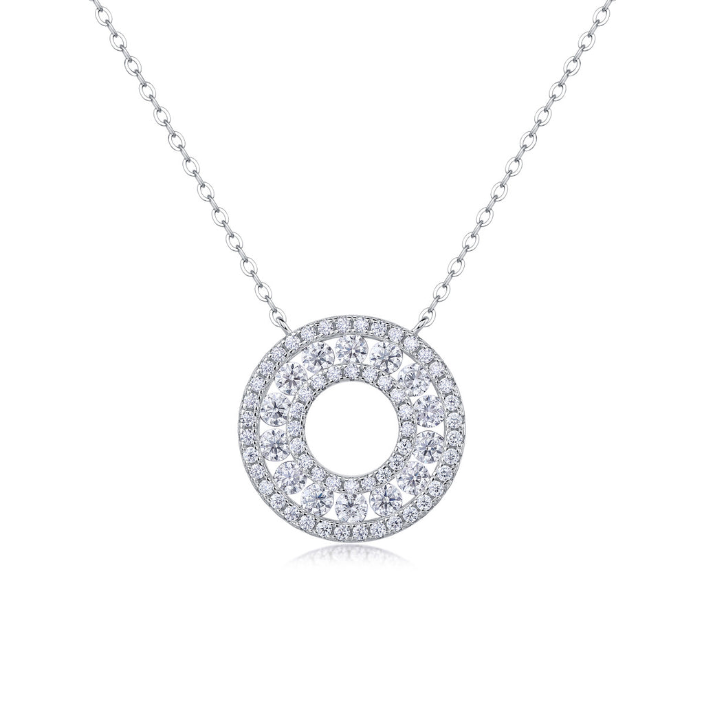 Cercle de Silence, 18K White Gold-Plated S925 Sterling Silver Moissanite Pendant Necklace (70/96 Stones)