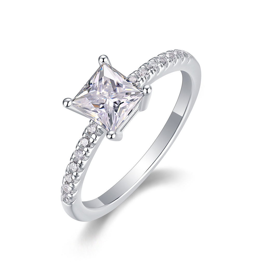 Étoile Carrée, 18k White Gold-Plated S925 Sterling Silver Moissanite Engagement Ring