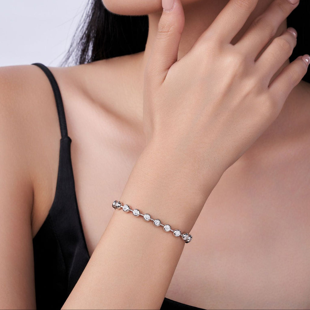 Éclat Perlé, 18k White Gold-Plated S925 Sterling Silver Moissanite Bracelet