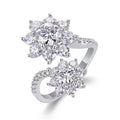 Fleur Double Éclat, 18k White Gold-Plated S925 Sterling Silver Moissanite Statement Ring