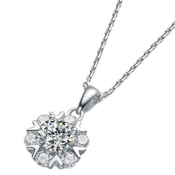 Éclat Polaire, 18k White Gold-Plated S925 Sterling Silver Moissanite Pendant Necklace
