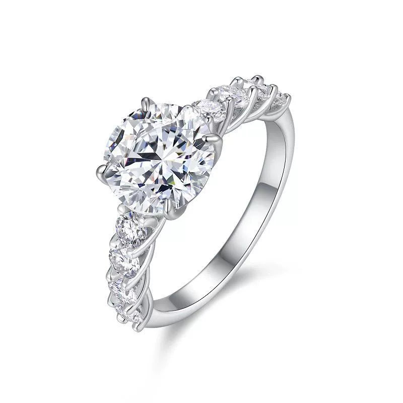 Ligne Entrelacée, 18k White Gold-Plated S925 Sterling Silver 3.0ct Moissanite Engagement Ring