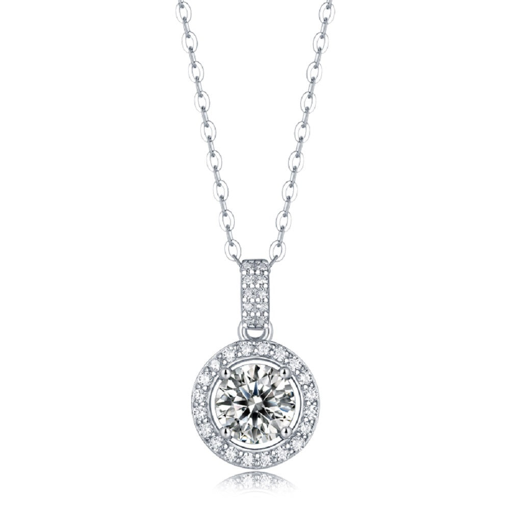 Clarté Souveraine, 18K White Gold-Plated S925 Sterling Silver 1ct Moissanite Pendant Necklace