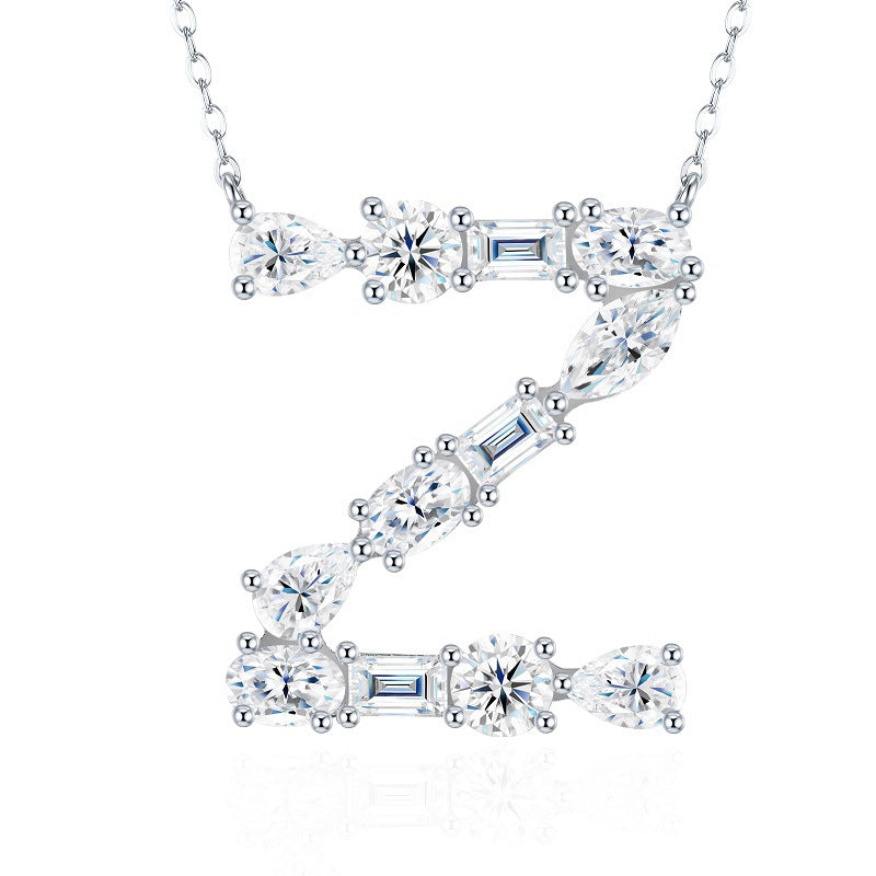 Initiale Aurore, 18K White Gold-Plated S925 Sterling Silver Moissanite Initial Necklace Collection