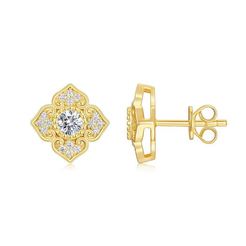 Fleur d’Aube, 18k Yellow Gold-Plated S925 Sterling Silver 0.85 ct Moissanite Stud Earrings