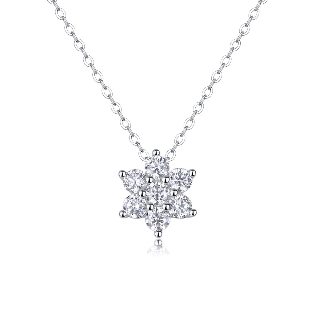 Fleur de Clarté, 18K White Gold-Plated S925 Sterling Silver Moissanite Pendant Necklace