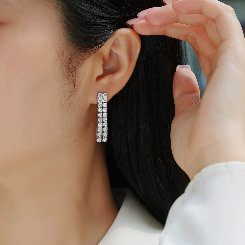 Cascade Lumière, 18k White Gold-Plated S925 Sterling Silver 4.00ct Moissanite Pavé Drop Earrings