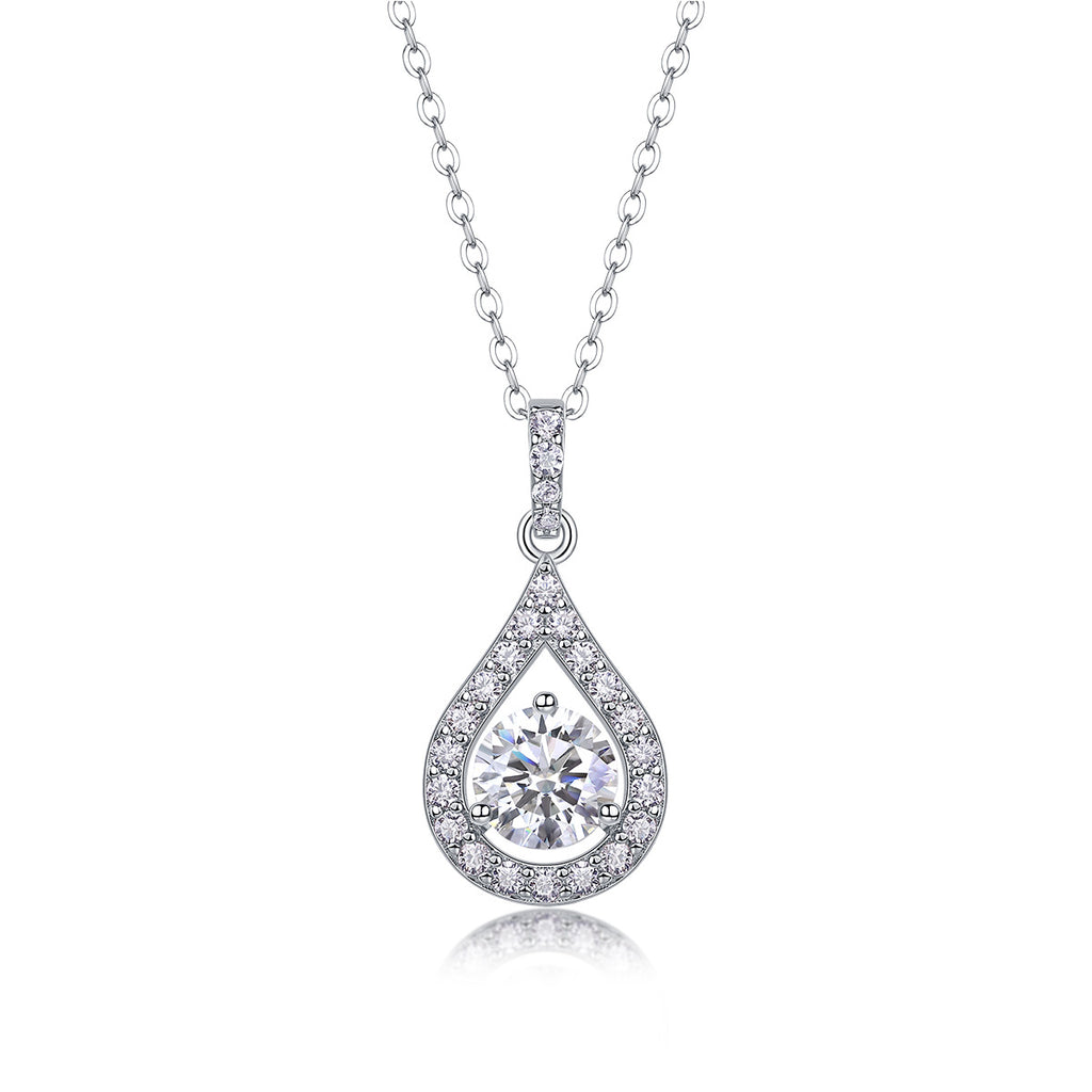Larme de Clarté, 18K White Gold-Plated S925 Sterling Silver 1.0ct Moissanite Pendant Necklace
