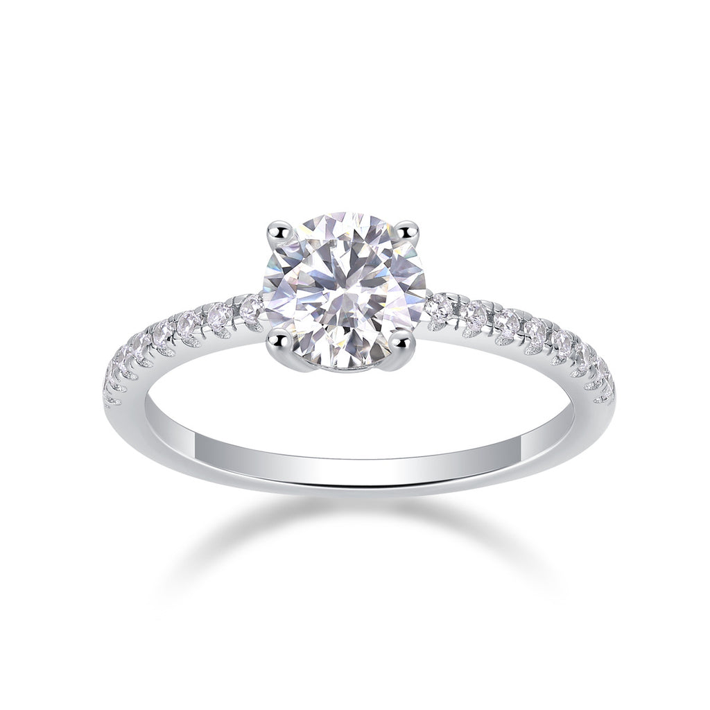 Lumière Promise, 18k White Gold-Plated S925 Sterling Silver 1ct/2ct Moissanite Engagement Ring