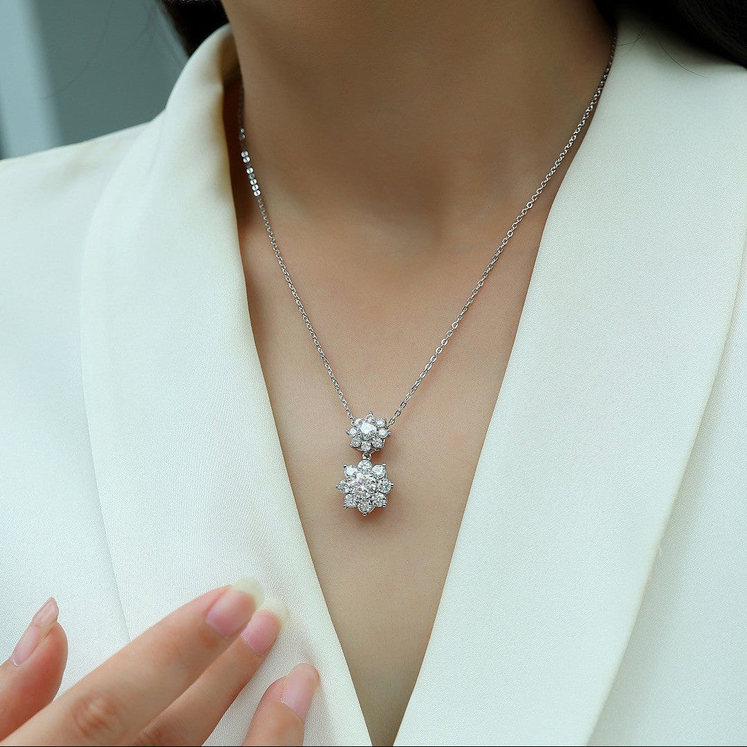 Floraison Double, 18K White Gold–Plated S925 Sterling Silver Moissanite Pendant Necklace