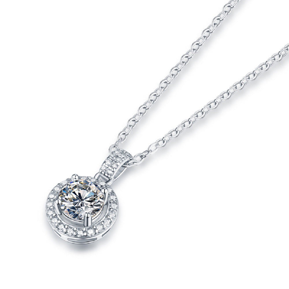 Clarté Souveraine, 18K White Gold-Plated S925 Sterling Silver 1ct Moissanite Pendant Necklace