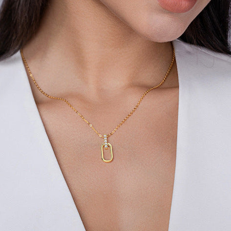 Lien Moderne, 18K Yellow Gold-Plated S925 Sterling Silver Moissanite Pendant Necklace