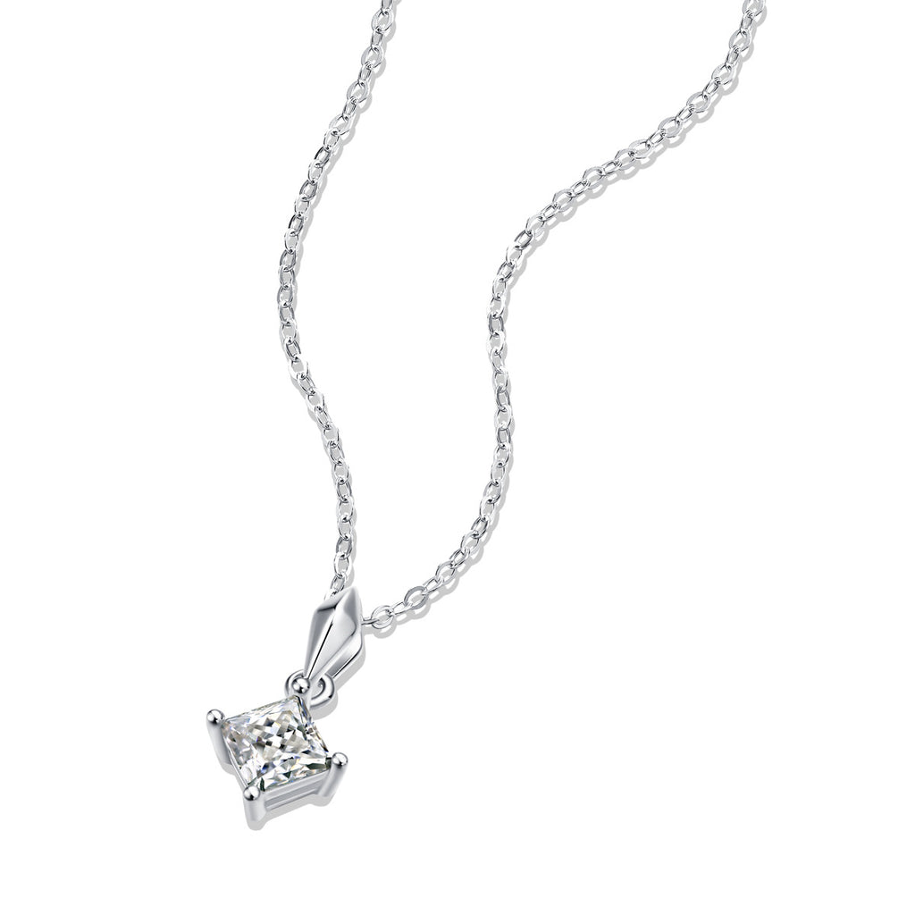 Lumière Carrée, 18k White Gold-Plated S925 Sterling Silver 1.0ct Moissanite Pendant Necklace