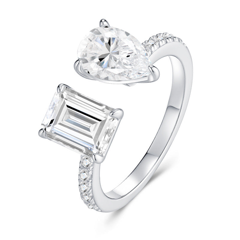 Dualité Moderne, 18k White Gold-Plated S925 Sterling Silver Moissanite Statement Ring