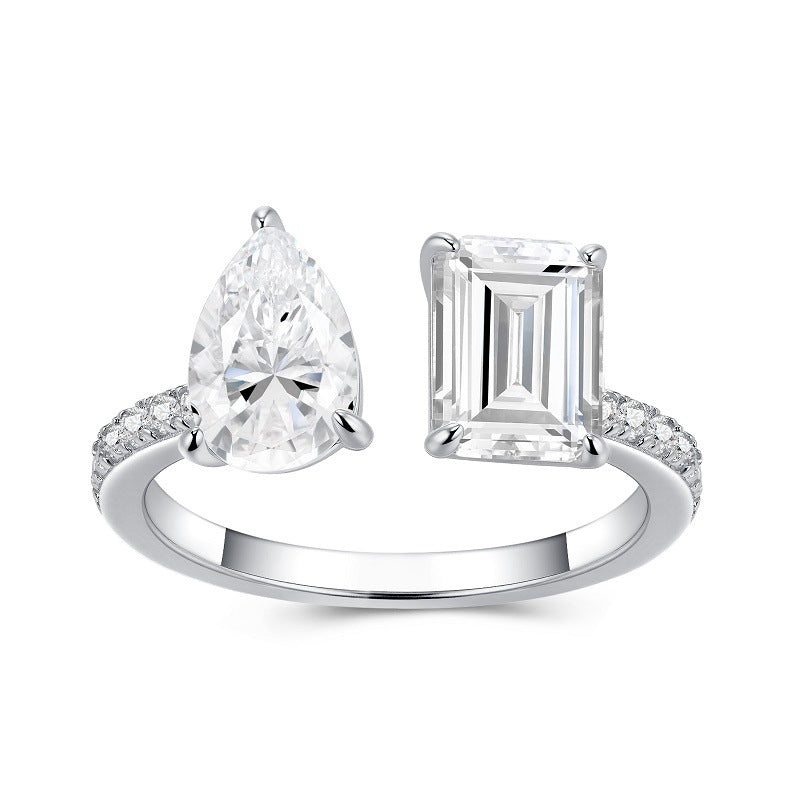 Dualité Moderne, 18k White Gold-Plated S925 Sterling Silver Moissanite Statement Ring