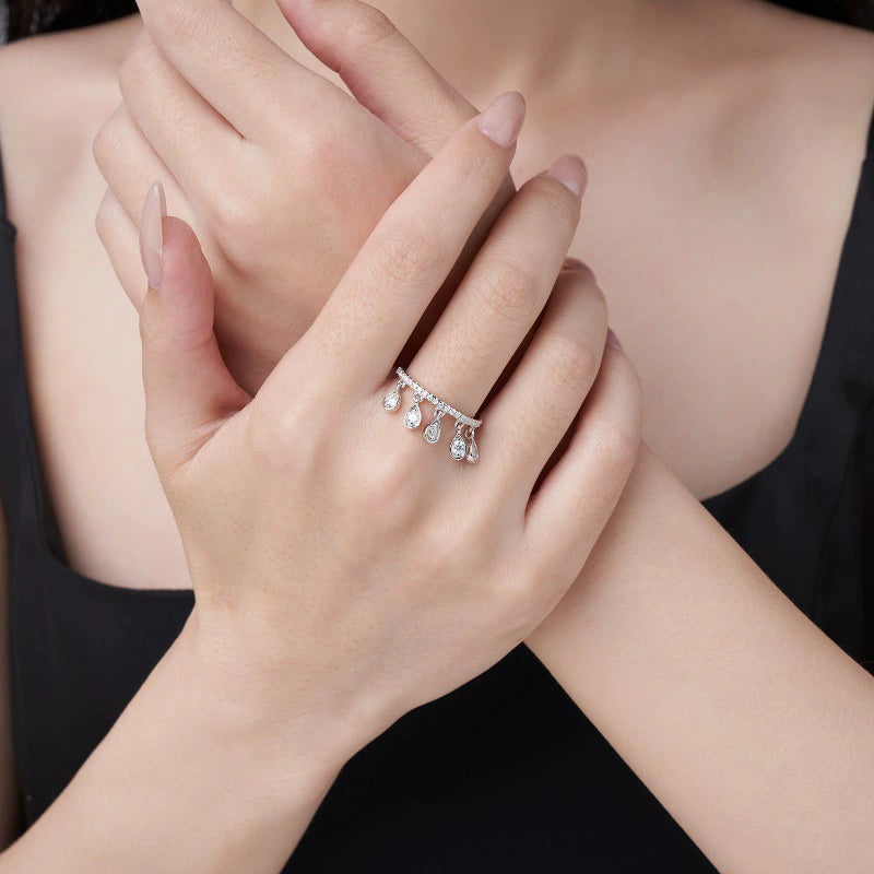 Pluie de Lumière, 18k White Gold-Plated S925 Sterling Silver Moissanite Statement Ring