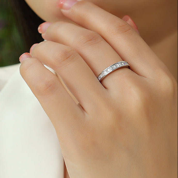Ligne Royale, 18k White Gold-Plated S925 Sterling Silver 36-Stone 2mm Princess-Cut Moissanite Wedding Band