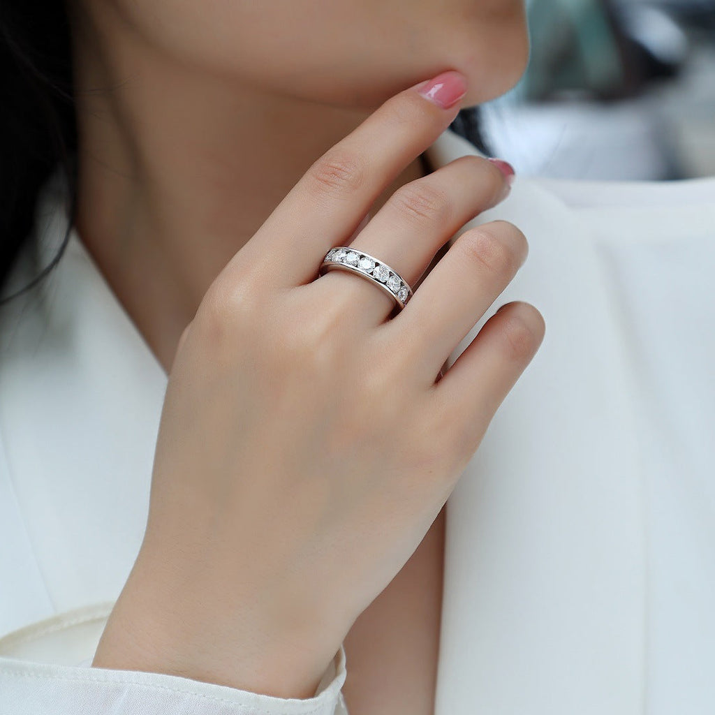 Éclat Souverain, 18k White Gold-Plated S925 Sterling Silver Moissanite Ring