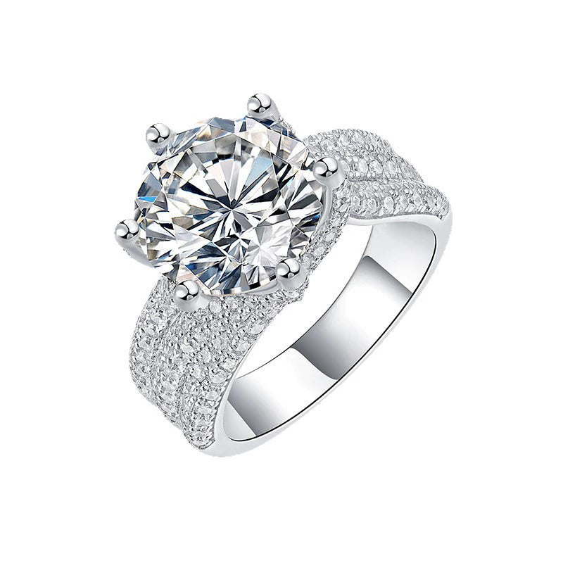 Grande Lumière, 18k White Gold-Plated S925 Sterling Silver 5ct Moissanite Solitaire Ring