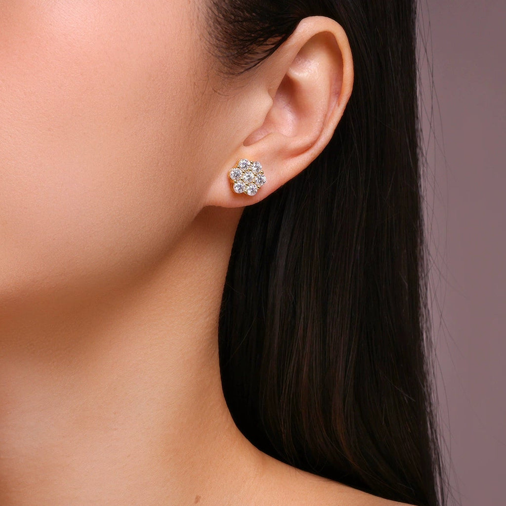 Fleur de Lumière, 18k Yellow Gold-Plated S925 Sterling Silver Moissanite Cluster Stud Earrings