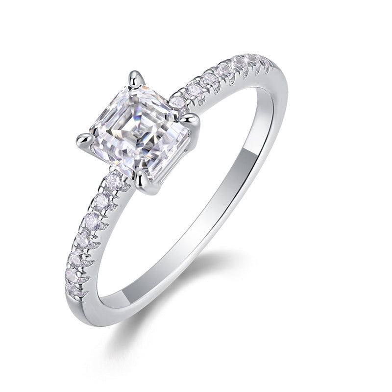 Étoile Carrée, 18k White Gold-Plated S925 Sterling Silver Moissanite Engagement Ring