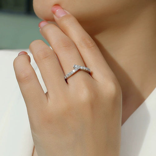 Angle Silencieux, 18k White Gold-Plated S925 Sterling Silver Moissanite Wedding Ring