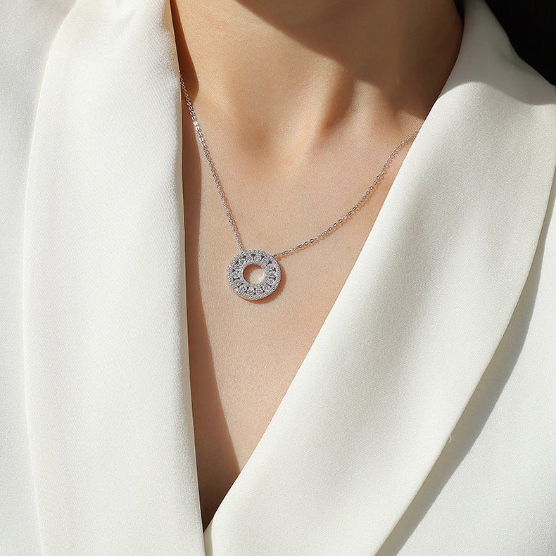 Cercle de Silence, 18K White Gold-Plated S925 Sterling Silver Moissanite Pendant Necklace (70/96 Stones)