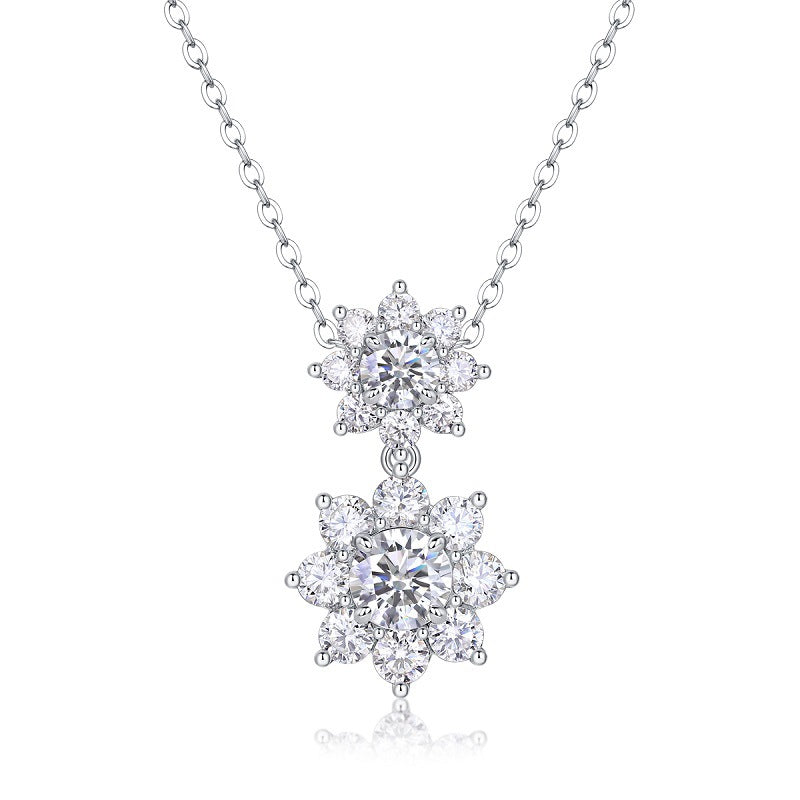 Floraison Double, 18K White Gold–Plated S925 Sterling Silver Moissanite Pendant Necklace