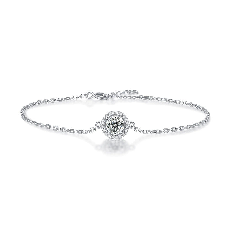 Amour Éternel, 18k White Gold-Plated S925 Sterling Silver Halo Moissanite/Gemstone Bracelet