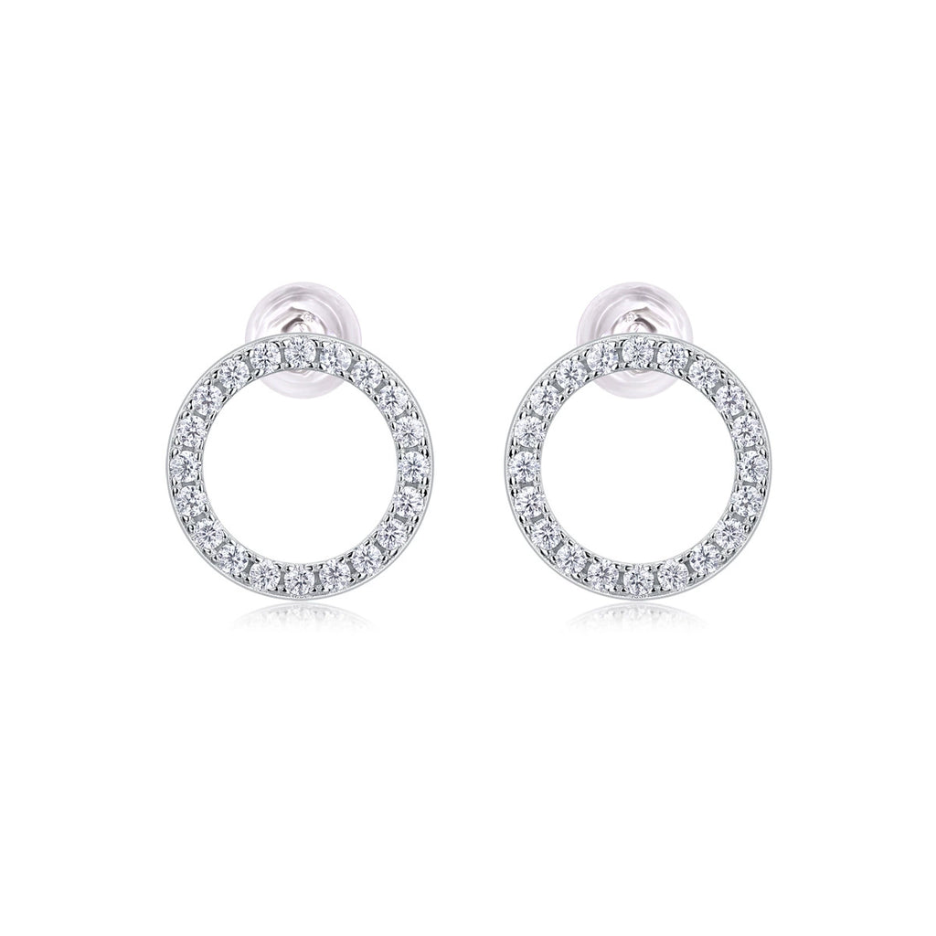 Cercle Infini, 18k White Gold-Plated S925 Sterling Silver Pavé Moissanite Circle Stud Earrings