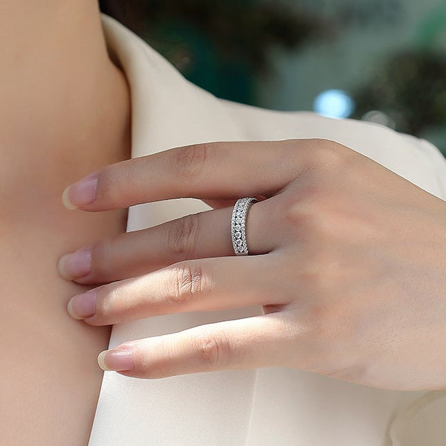 Rivière Lumineuse, 18k White Gold-Plated S925 Sterling Silver Moissanite Wedding Ring