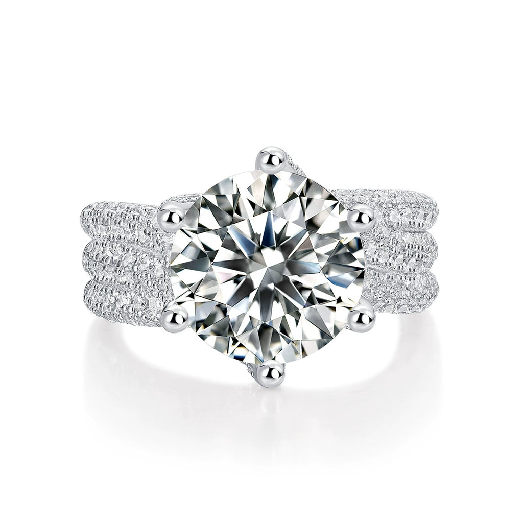 Grande Lumière, 18k White Gold-Plated S925 Sterling Silver 5ct Moissanite Solitaire Ring