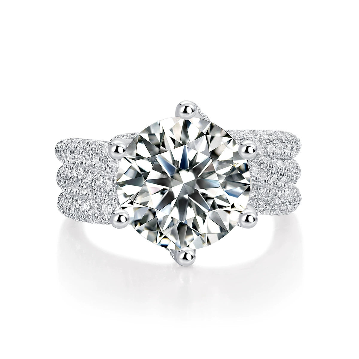 Grande Lumière, 18k White Gold-Plated S925 Sterling Silver 5ct Moissanite Solitaire Ring