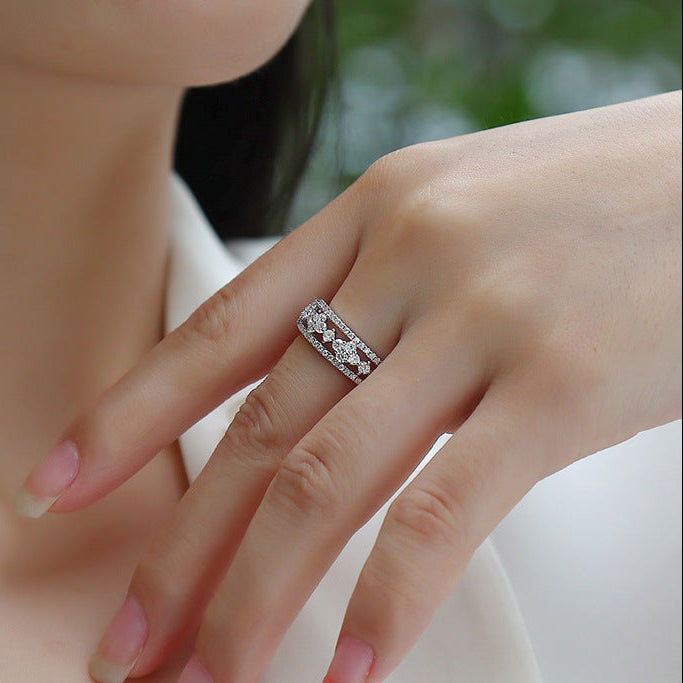 Jardin de Lumière, 18k White Gold-Plated S925 Sterling Silver Moissanite Wedding Ring
