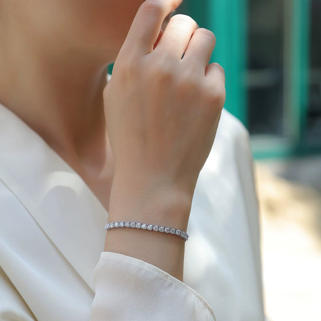 Auréa Line, 18k White Gold-Plated S925 Sterling Silver Moissanite Tennis Bracelet