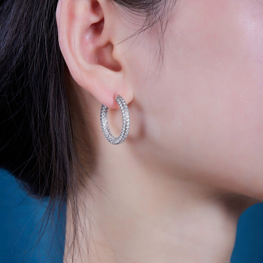 Grande Lueur, 18k White Gold-Plated S925 Sterling Silver Moissanite Hoop Earrings