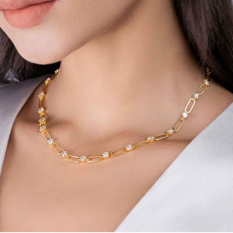 Lumière Chaîne, 18k Yellow Gold-Plated S925 Sterling Silver 4.0mm Moissanite Link Necklace