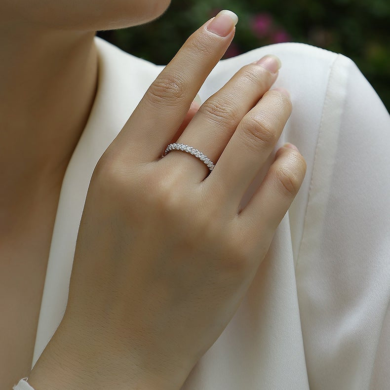Perle de Vœu, 18k White Gold-Plated S925 Sterling Silver 0.9ct Moissanite Wedding Ring