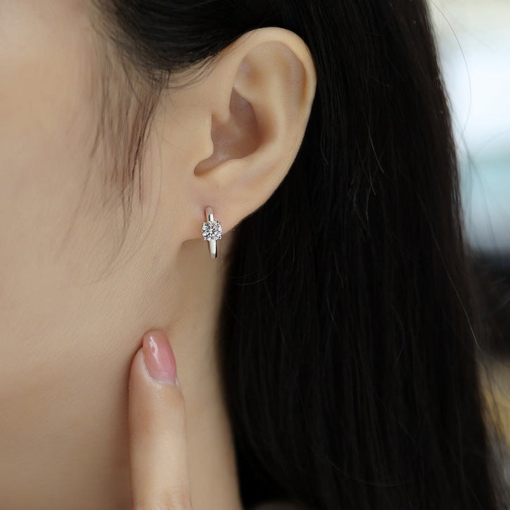 Cercle Solitaire, 18k White Gold-Plated S925 Sterling Silver 1.0ct Moissanite Hoop Earrings