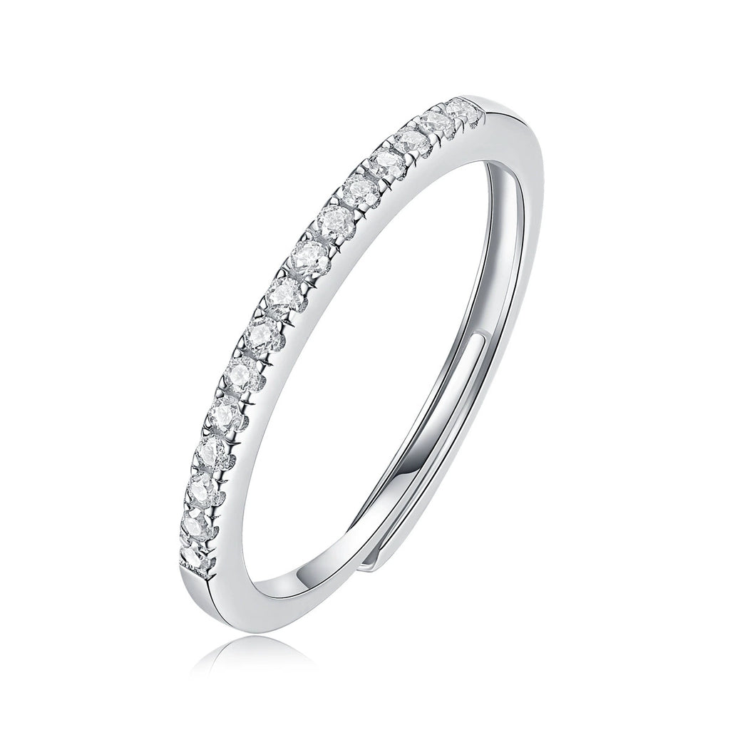 Clarté Ligne, 18k White Gold-Plated S925 Sterling Silver 1.3mm Moissanite Adjustable Wedding Band