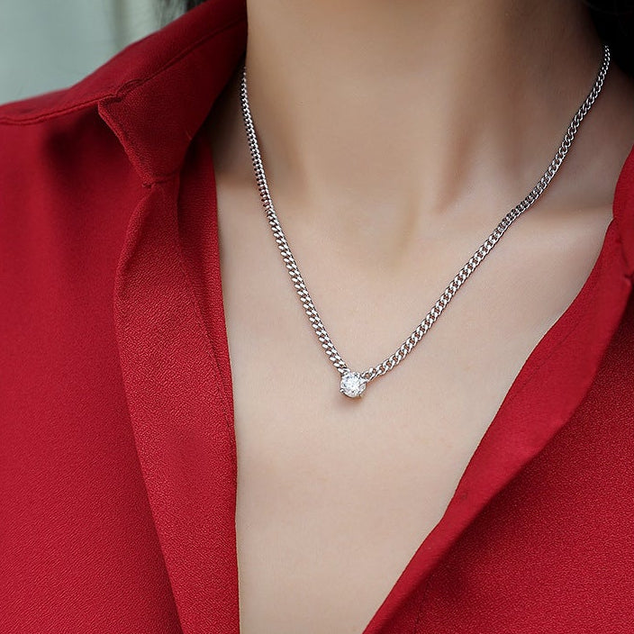 Clarté, White Gold-Plated S925 Sterling Silver Round or Emerald-Cut Moissanite Pendant Necklace (1–3 ct)