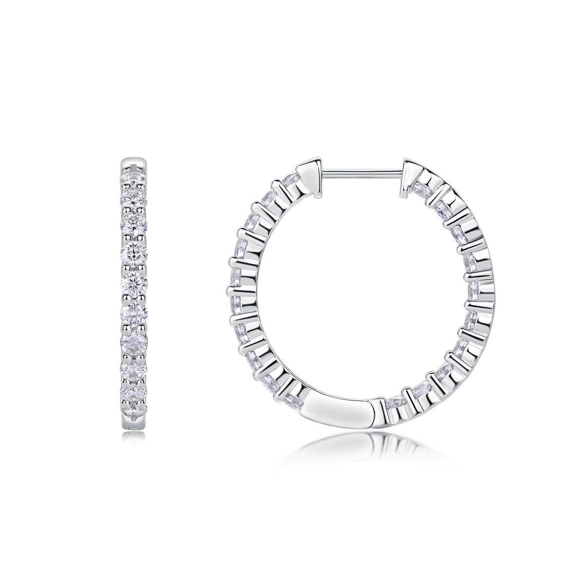 Sirène Lumière, 18k White Gold-Plated S925 Sterling Silver 2.52ct Round Moissanite Hoop Earrings